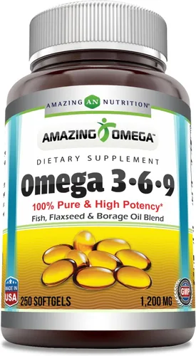 Vista 7 de Amazing Omega 3.6.9 Suplemento 1200 mg Sabor a limón Fórmula única de aceite de linaza, aceite de borraja, ácidos grasos Sin OMG Sin