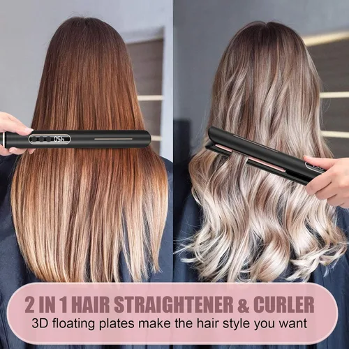 Vista 2 de Alisador y rizador de cabello 2 en 1, alisador y rizador en uno, plancha alisadora con generador iónico y temperatura ajustable para todo