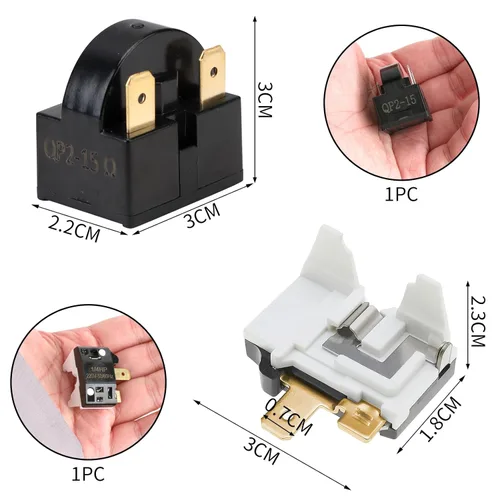 Vista 2 de PTC - Kit de relé de arranque y protector de sobrecarga para refrigerador, QP2-15 de 3 pines y 15 ohmios y protector de sobrecarga de refrigeradores