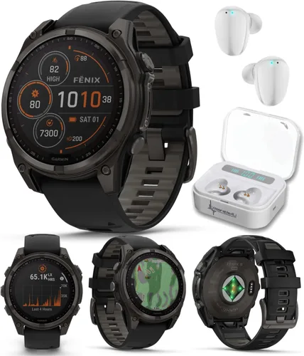 Vista 48 de Compra el Garmin Fenix 8 – 43 mm, reloj inteligente AMOLED multideporte con GPS, plateado con banda de silicona Whitestone, auriculares negros