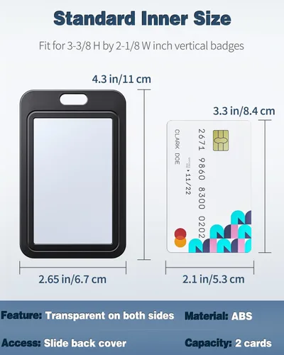 Vista 7 de Uniclife Paquete de 3 Portacarnet Deslizante con Ventanas de Doble Cara Funda Vertical de Plástico Duro Negro Bolsa Protectora de Tarjetas