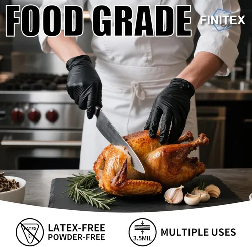 Vista 2 de FINITEX - Guantes desechables de nitrilo negros, guantes de examen, sin polvo, sin látex, 3 mil, caja de 10 cajas