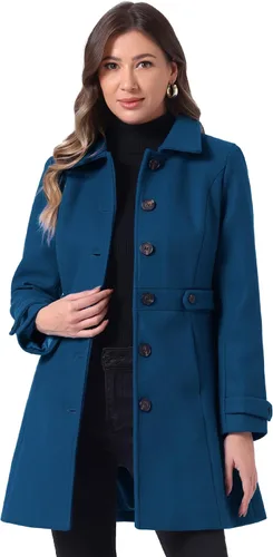 Vista 9 de Abrigo clásico de invierno con bolsillos de Allegra K para mujer; chaquetón de botonadura sencilla Verde militar