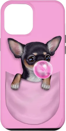 Vista 26 de Black Chihuahua Dog in Pocket with Bubble Gum Case for iPhone 17