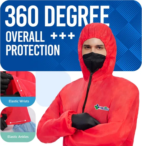 Vista 2 de Medtecs Trajes de materiales peligrosos - 6 opciones de tamaños - Traje de overol desechable, overol de protección médica Trajes