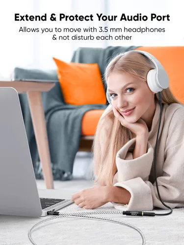 Vista 2 de Cable de extensión de audio de 3.5 mm, CableCreation Cable de audio estéreo de 3.5 mm macho a hembra con conector chapado en oro, 1.5 pies