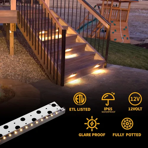 Vista 3 de Gardenreet Luz LED Hardscape de 13 pulgadas, luces de pared de contención, luz de paso de pavimentadora de 12V AC/DC, carcasa de aluminio fundido