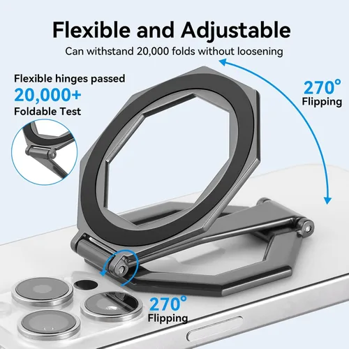 Vista 2 de Soporte magnético octogonal plegable de 360° giratorio para teléfono de escritorio de automóvil, uso universal, compatible con iPhone 12-17 Pro