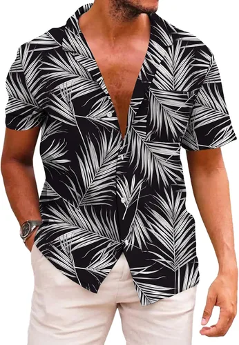 Vista 26 de KYKU - Camisa hawaiana funky para hombre, ropa tropical para vacaciones en Palm Beach