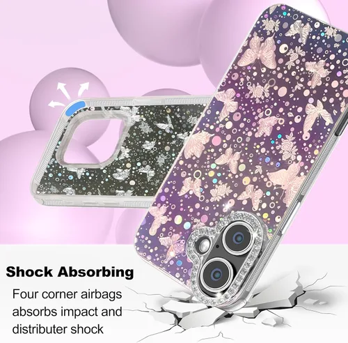 Vista 146 de I-MGAE-IN-AR - Funda diseñada para iPhone 12 y 12 Pro, diseño de mariposa plateada brillante, funda protectora de poliuretano termoplástico, suave