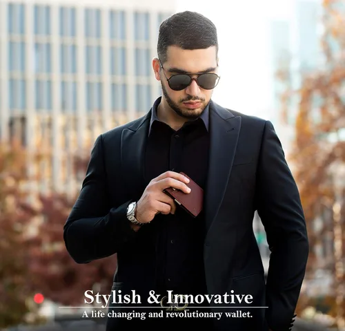 Vista 2 de SERMAN BRANDS - Cartera delgada con clip de billetes para hombre, con bolsillo delantero, tarjetero, bloqueo de interferencia de radiofrecuencia