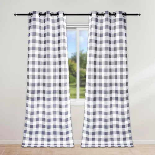 Vista 11 de Simple Deluxe Paquete de 4 cenefas opacas de cuadros búfalo para ventanas de cocina, sala de estar, casa de campo, dormitorio, cenefa de cortina
