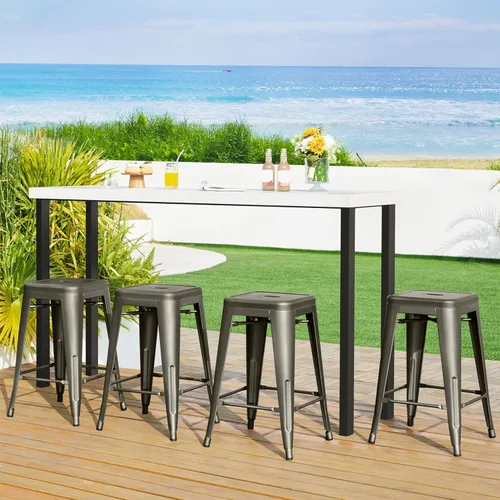 Vista 9 de Yaheetech - Juego de 4 taburetes de metal de 24 pulgadas, taburetes de altura de mostrador sin respaldo, sillas de bar apilables industriales