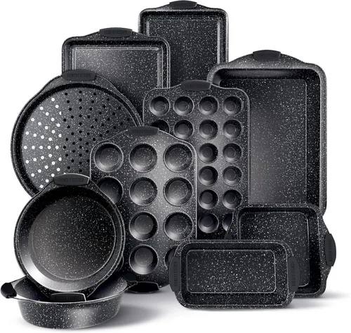 Vista 19 de Country Kitchen Juego de utensilios para hornear apilables antiadherentes, resistentes, duraderos, de fácil liberación, negro, 4 piezas