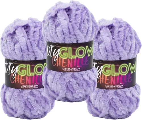 Vista 13 de Lion Brand Yarn Chenilla Resplandeciente DIY, Hilo Grueso, Glow Worm, 1 Paquete