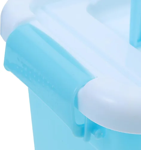 Vista 9 de Pequeño contenedor organizador de plástico con cubierta y asa, contenedor grueso azul-blanco para herramientas, soporte compacto para muñecas