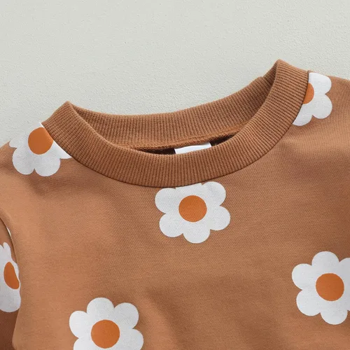 Vista 4 de Conjunto de sudadera de manga larga con cuello redondo y pantalones deportivos para bebé niña de 2 piezas
