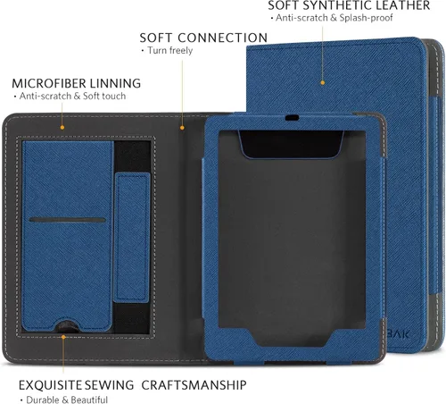Vista 6 de CoBak - Funda para Ereader de piel sintética duradera con función de apagado y encendido automático, ranura para tarjetas y correa para la mano - Se