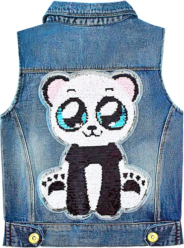 Yao Chaleco de mezclilla para niñas pequeñas, primavera, otoño, lentejuelas, búho, chaleco
