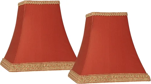 Juego de 2 pantallas de lámpara cuadradas color naranja óxido rojo medio 5 pulgadas superior x 9 pulgadas inferior x 10 pulgadas alto araña con arpa