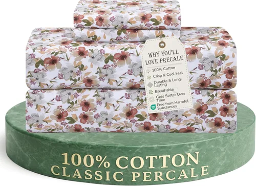 Vista 21 de Feather & Stitch - Juego de sábanas de 100 % algodón más suaves, ropa de cama de tejido percal de 300 hilos, bolsillo profundo de 16 pulgadas