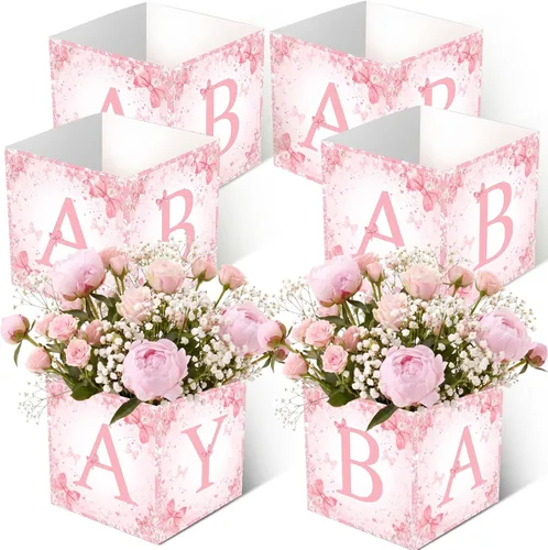 Vista 12 de Bucherry 6 centros de mesa de baby shower con letras, bloques de bebé de 7 pulgadas, cajas de flores para decoración de mesa, suministros de fiesta