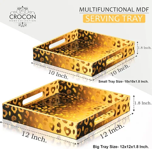 Vista 3 de Crocon Juego de 2 bandejas otomanas cuadradas de MDF, centros de mesa multiusos para comedor, bandejas decorativas para mesa de café, decoración