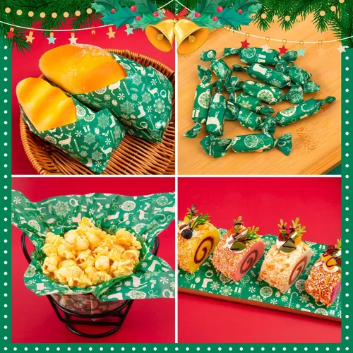 Vista 7 de 100 piezas de papel encerado navideño, hojas de papel encerado para envoltorios de sándwich de papel de delicatessen, envoltorios de caramelos