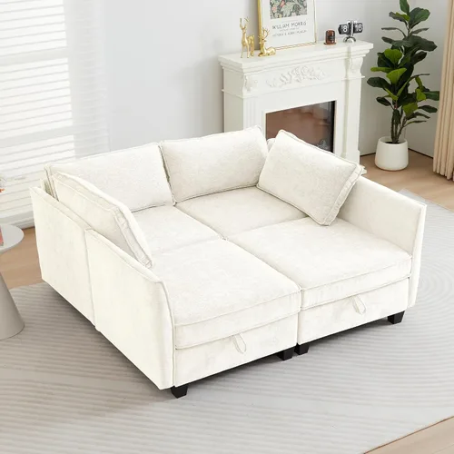 Vista 22 de ORRD Juego de sofá modular esquinero de gran tamaño, sofá convertible en forma de L con almacenamiento, sofá modular de 8 plazas con otomanas y Beige