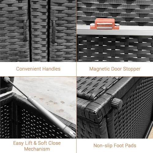 Vista 4 de Giantex Caja de mimbre para exteriores e interiores, banco de almacenamiento de mimbre de 88 galones con estante de almacenamiento separado, puerta