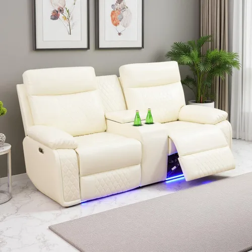 Vista 13 de Juego de sofá reclinable eléctrico de cuero con LED, juegos de muebles de sala de estar, 2 piezas sofás reclinables, juego de sofá reclinable