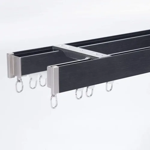 Sistema de riel de cortina doble con bloqueo de luz (negro) | Reduced gap design for better privacy, concealed rail structure, smooth curtain
