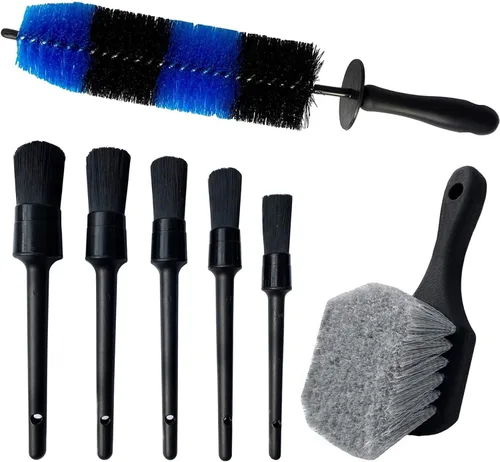 Juego de 7 cepillos para ruedas y neumáticos, kit de detalles de automóvil, cepillo suave de 17 pulgadas de largo, kit de lavado de autos de 5