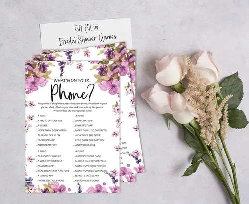 Vista 4 de Paquete de 50 tarjetas florales de Whats On Your Phone Bridal Shower Juego de despedida de soltera
