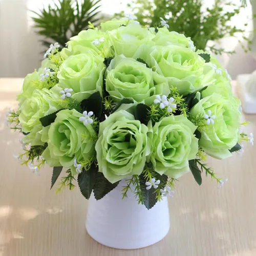 Vista 5 de 30 piezas de rosas artificiales de seda con cabezas y tallos de rosas artificiales para decoración del hogar y boda (verde)