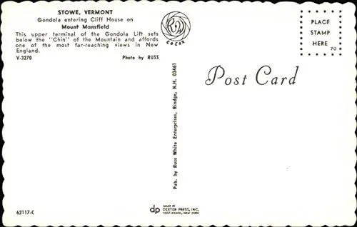 Vista 2 de Mount Mansfield - Gondola Entering Cliff House Stowe, Vermont VT Original Vintage Postcard