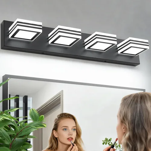 Vista 15 de SOLFART Accesorios de iluminación LED para tocador de baño: 3 lámparas de pared de baño de acrílico moderno negro mate sobre espejo 5CCT