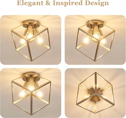 Vista 6 de Lámpara de techo empotrada de níquel cepillado, accesorios de iluminación geométrica multidireccional, marco de metal moderno, luces de vestíbulo