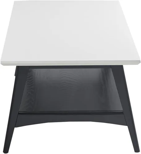 Vista 7 de Madison Park Mesa auxiliar con estante de almacenamiento, mesa rectangular para sala de estar, marco de madera maciza y patas decorativas para sala
