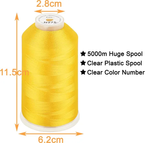 Vista 2 de New Brothreads - Bobina única de 5,000 m de hilo de poliéster para máquina de bordar 40WT para máquinas comerciales y domésticas - Amarillo Canario