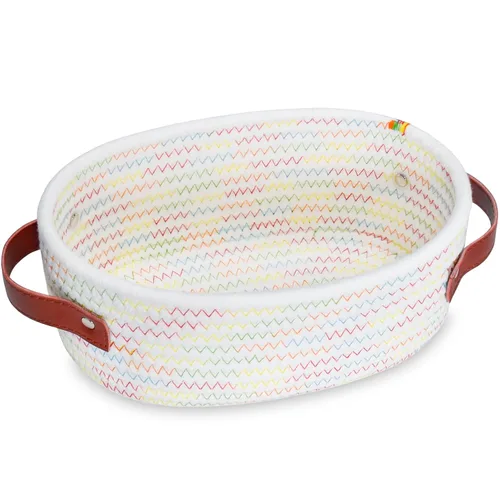 Vista 9 de ABenkle Cesta tejida pequeña, mini cesta de almacenamiento de cuerda de algodón, pequeña canasta de Pascua, cesta de estante, canasta decorativa