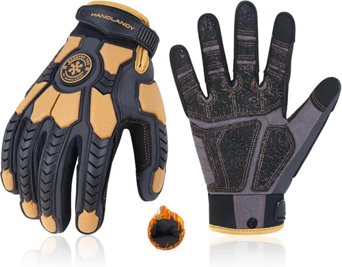 Vista 7 de HLDD HANDLANDY Heavy Duty Work Gloves, TPR Protector Impact Gloves, Men Anti Vibration Mechanic Work Glove TouchScreen