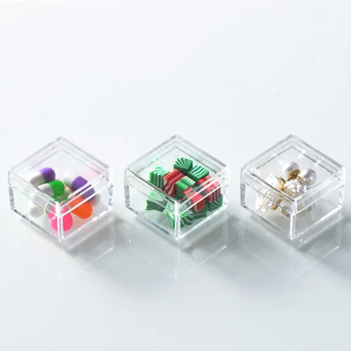 Vista 3 de Cajas pequeñas de acrílico con tapas, cubo cuadrado de plástico, 2 piezas, caja transparente, contenedores de almacenamiento para pastillas