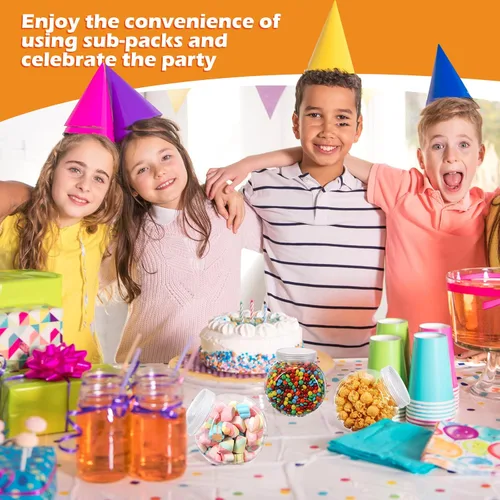 Vista 6 de Sunnyray Juego de 8 tarros de plástico de 25 onzas con tapas, platos transparentes para dulces con tapas, juego de recipientes de buffet, soporte