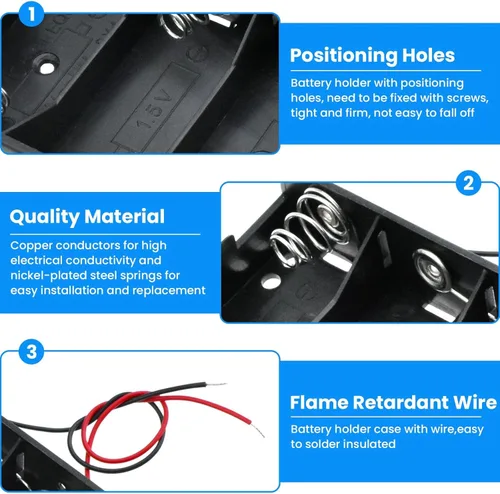 Vista 3 de SDTC Tech Paquete de 2 1 caja de batería de celda C de 1,5 V tamaño C con cables de alambre