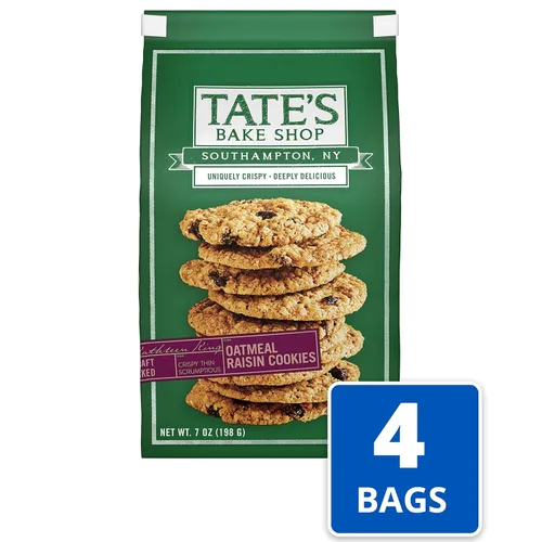 Vista 3 de Tate's Bake Shop - Galletas finas y crujientes, 4 unidades, 7 onzas, avena con pasas, 28 onzas