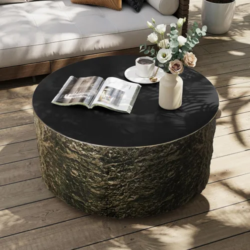 UPHA Mesa auxiliar redonda de 28 pulgadas para exteriores, moderna mesa de patio de hormigón hueco, pequeña mesa minimalista baja para sala de Bronce