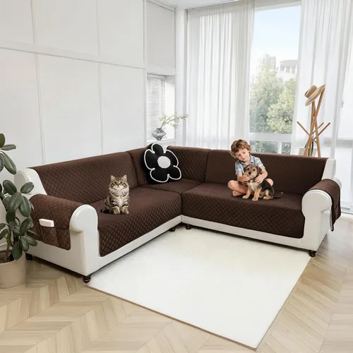 Vista 40 de Fundas de sofá seccional para perros 100% impermeables, funda de sofá en forma de L para esquinas, de terciopelo, lavable, antideslizante