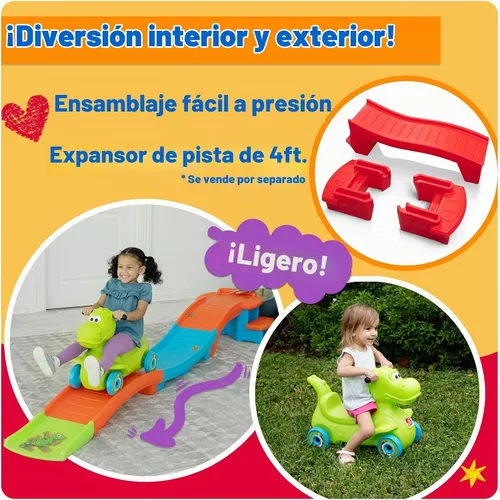 Vista 6 de Step2 Dino Dash Up & Down Roller Coaster para niños, vehículo de juguete para empujar, juego de interior/exterior, hecho de plástico duradero