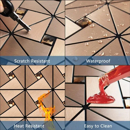Vista 3 de Vamos Tile Azulejo de protección contra salpicaduras con guantes, azulejos de metal para salpicaduras de cocina y baño, molino de viento de oro